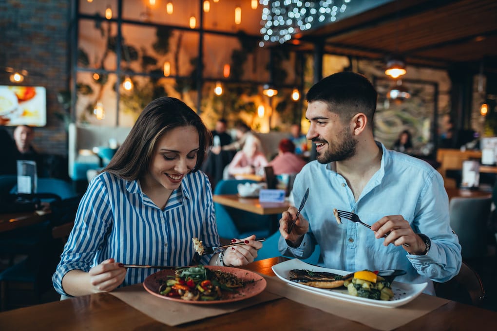 romantic couple in restaurant having lunch; circleville ohio restaurants 