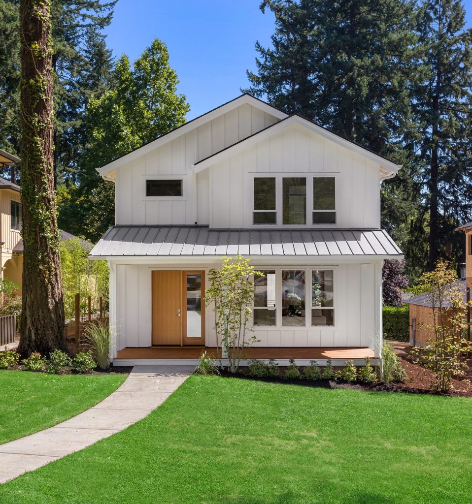 white siding with gray metal roof color combinations